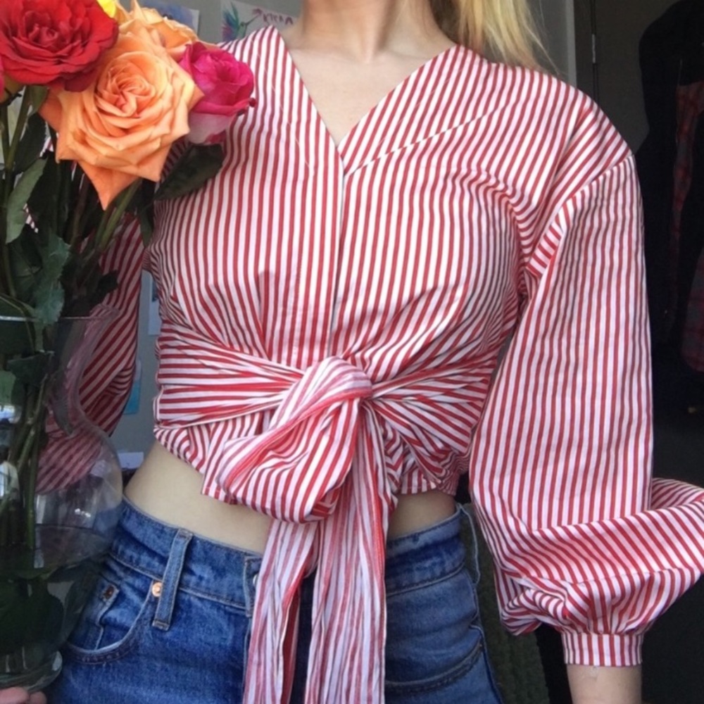 Cotton tie blouse